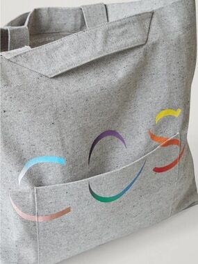 COS Pride Gray Canvas Tote with Multicolor Curved Accents